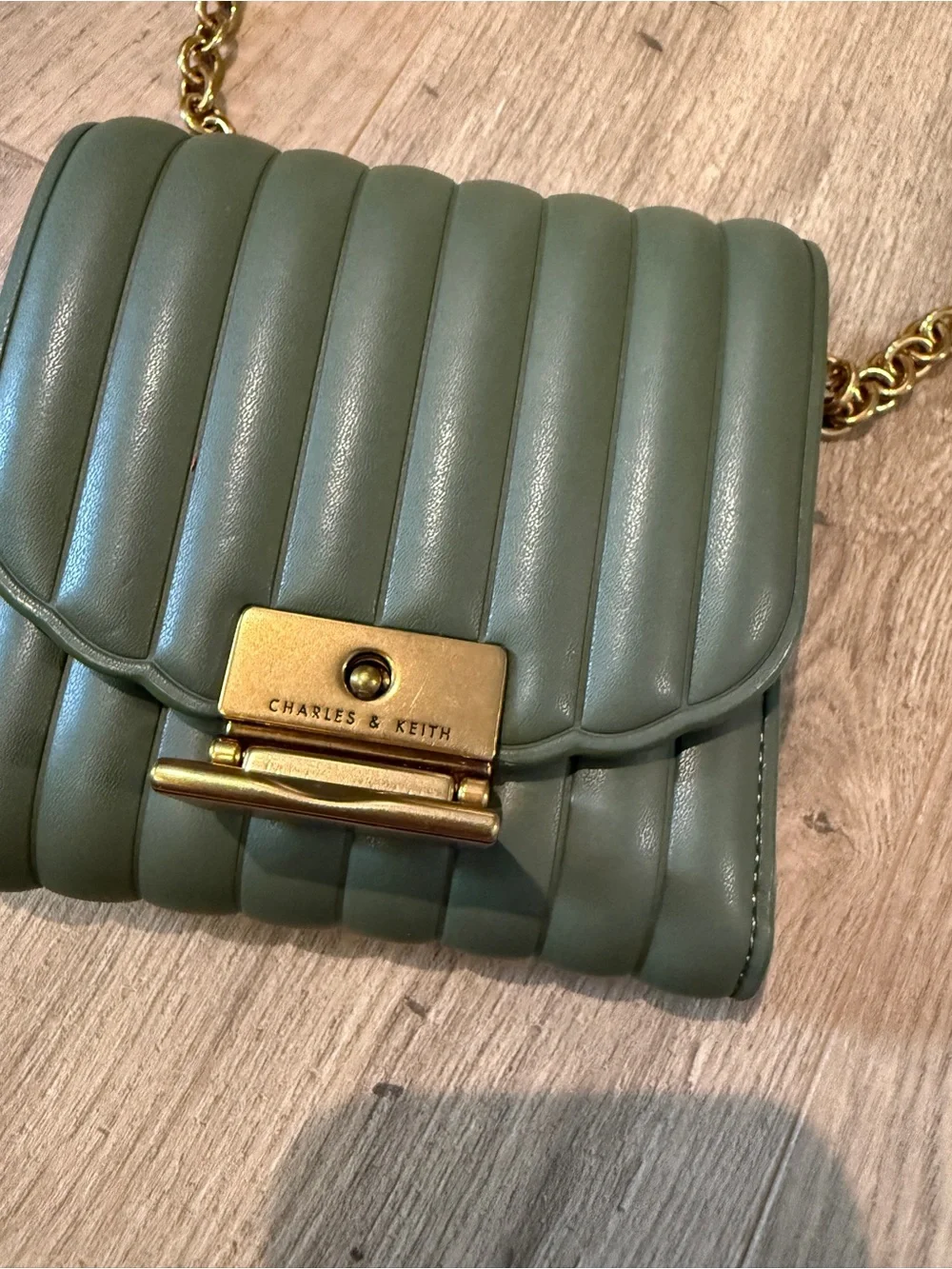 Charles & Keith Olive Quilted Crossbody with Gold Chain - Picture 2 of 8